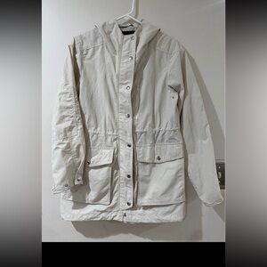 J. Crew Tan Raincoat with Standing Collar and Drawstring Waist